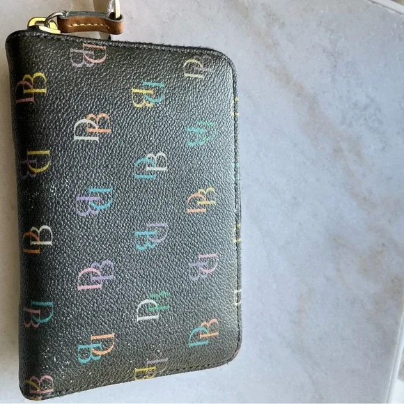 Dooney & Bourke Black Zip Around Wallet with Multicolor DB Logo - Picture 2 of 4